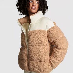 PINK Victoria's Secret Cream and Tan Teddy Jacket Plush Cozy Design